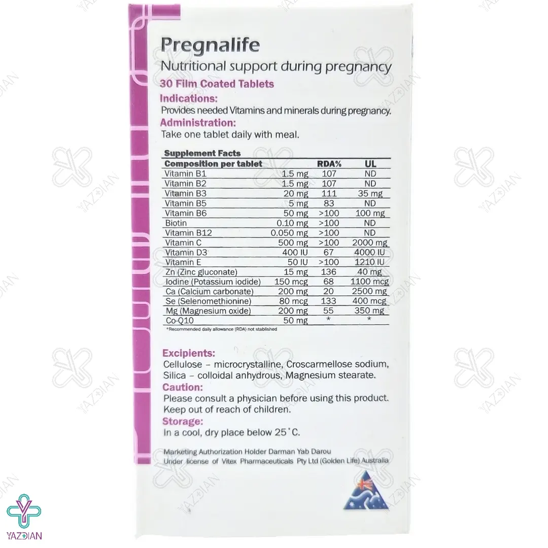 قرص مولتی ویتامین مینرال بارداری پرگنالايف گلدن لایف - 30 عددی	