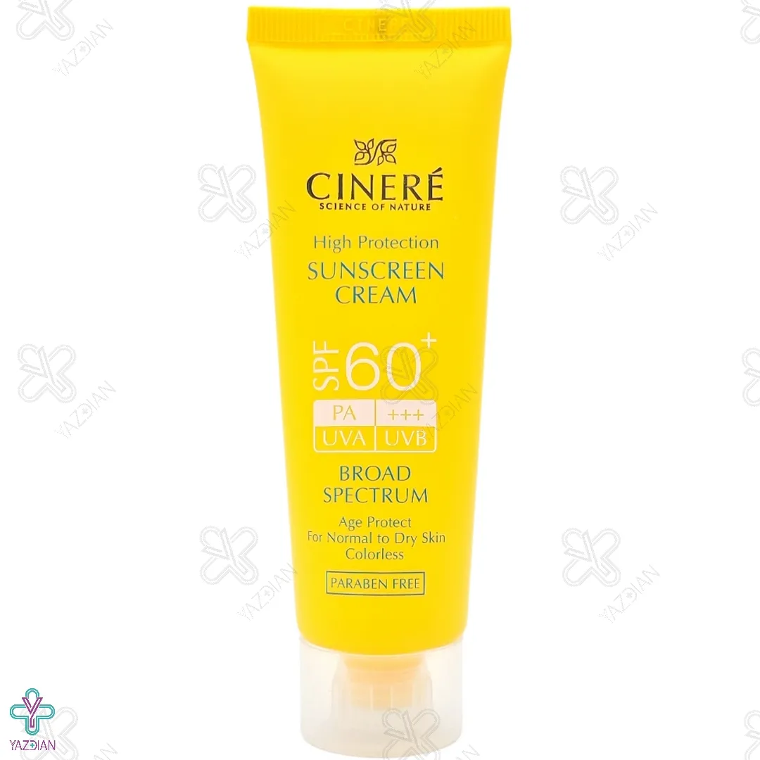 کرم ضد آفتاب SPF60 سینره مناسب پوست های معمولی تا خشک- بی رنگ