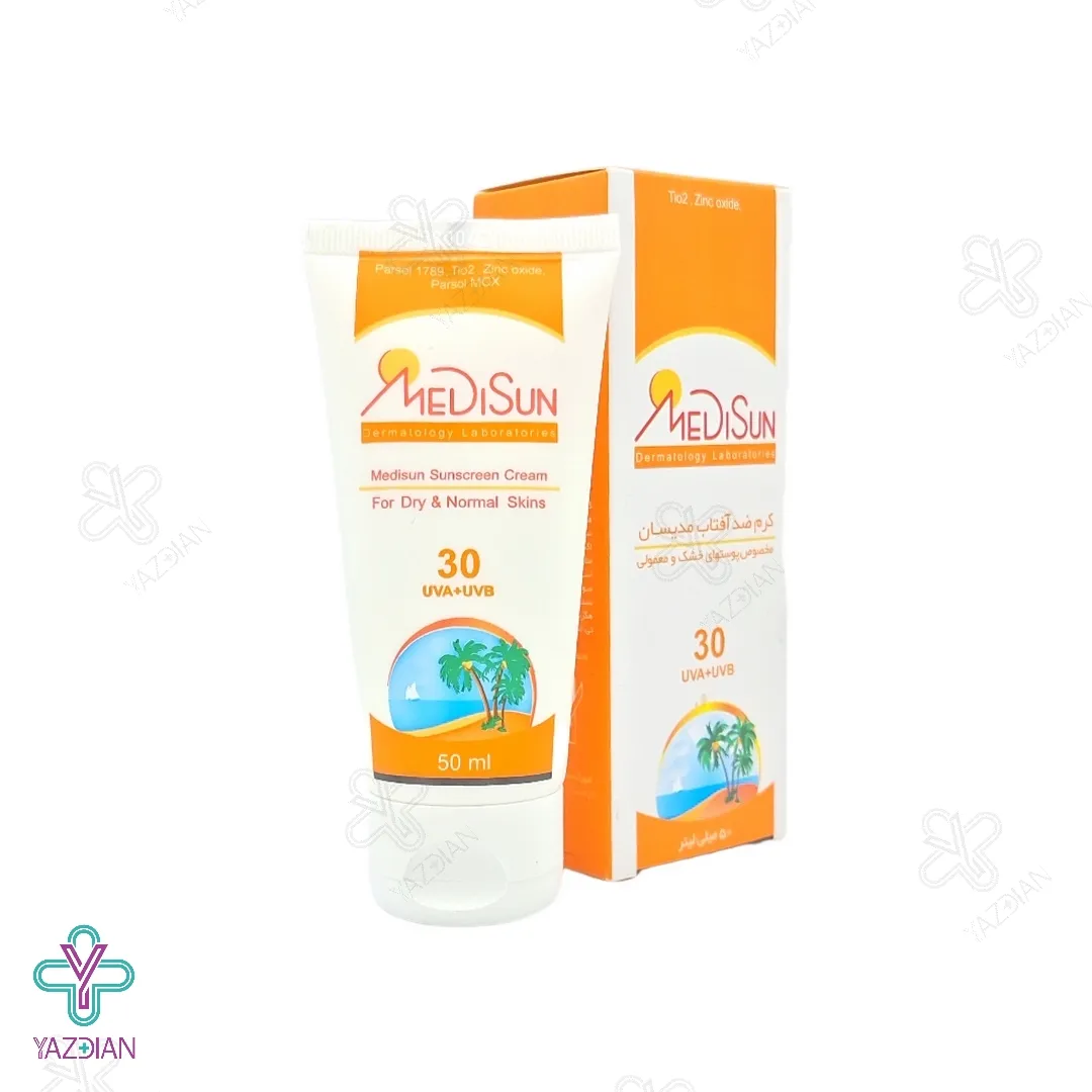کرم ضد آفتاب SPF30 مدیسان مناسب پوست خشک - بی رنگ