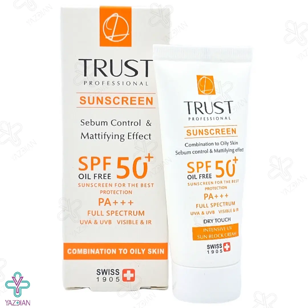 کرم ضد آفتاب کنترل کننده چربی SPF50 تراست پوست چرب و مختلط - بی رنگ