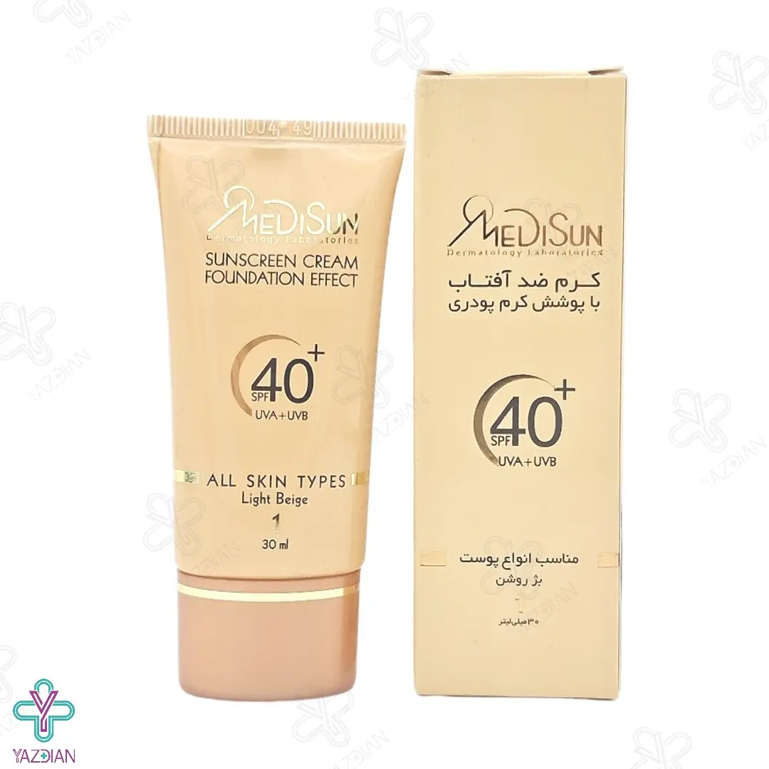 کرم ضد آفتاب SPF 40 مدیسان با پوشش کرم پودر مناسب انواع پوست - بژ روشن