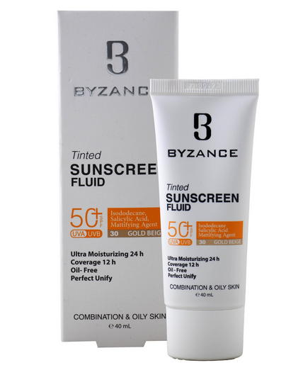 فلوئید ضد آفتاب SPF50 پوست چرب بیزانس – بژ طلایی