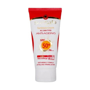 تصویر  کرم ضد آفتاب و ضد چروک SPF 50 سان سیف - بژ طبیعی