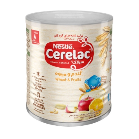 تصویر  مکمل غذای کودک سرلاک گندم و میوه به همراه شیر - از پایان 8 ماهگی