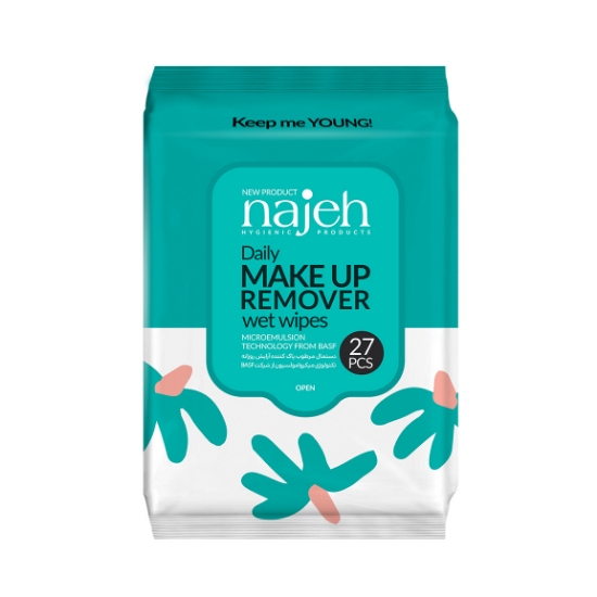 تصویر  دستمال مرطوب پاک کننده آرایش ناژه - 27 عددی