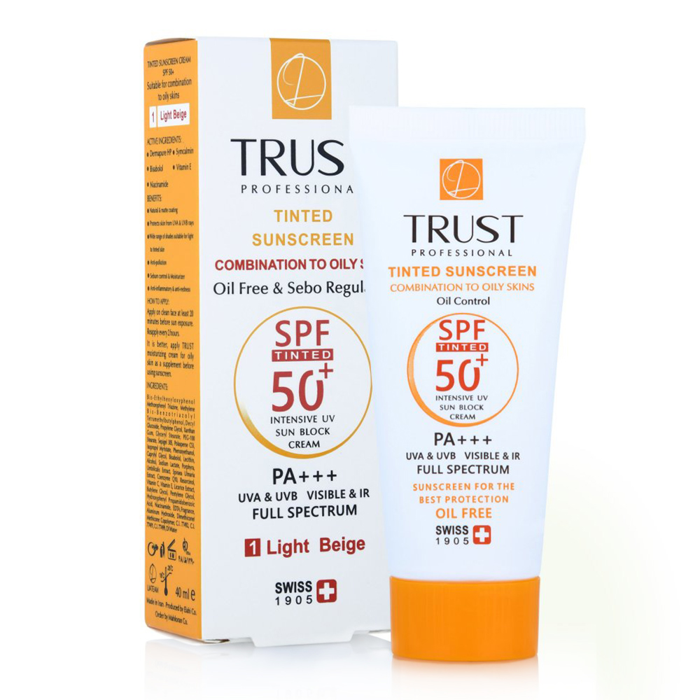 تصویر  کرم ضد آفتاب SPF 50 پوست چرب و مختلط  تراست - بژ روشن