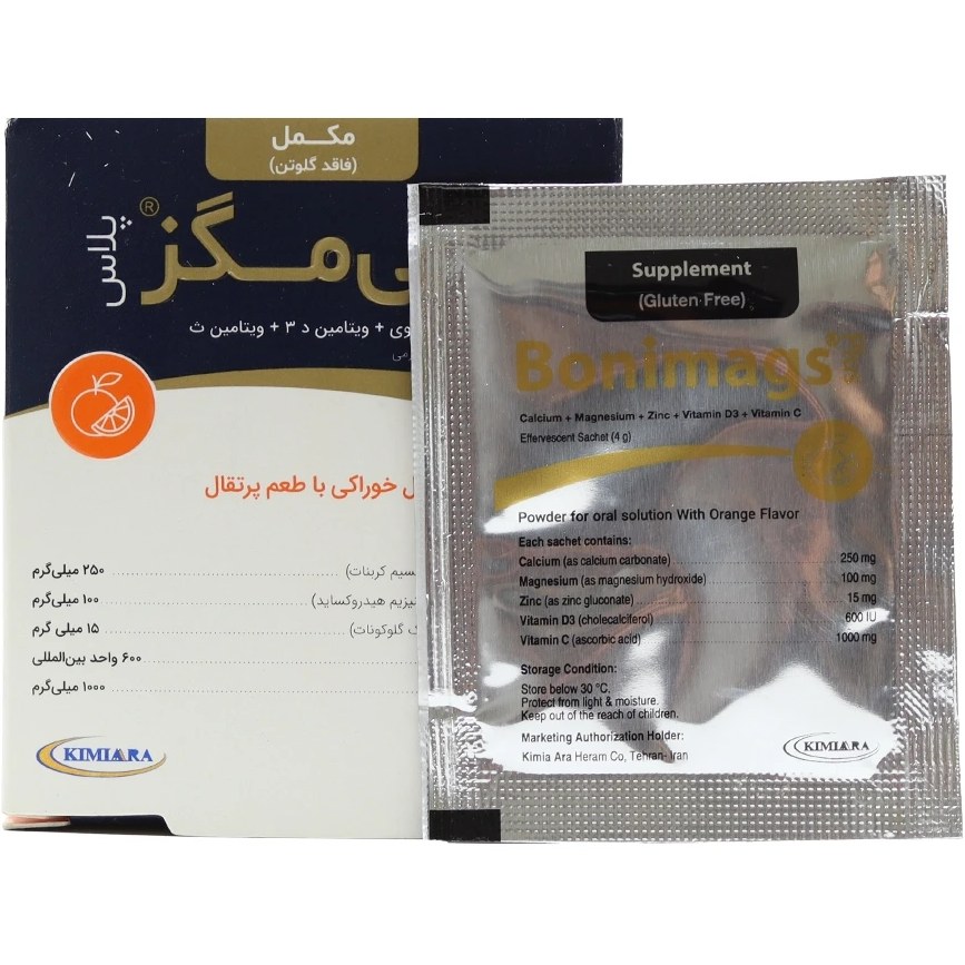 تصویر  ساشه جوشان کلسیم منیزیم زینک بونی مگز پلاس کیمیا آرا - 20 عددی 