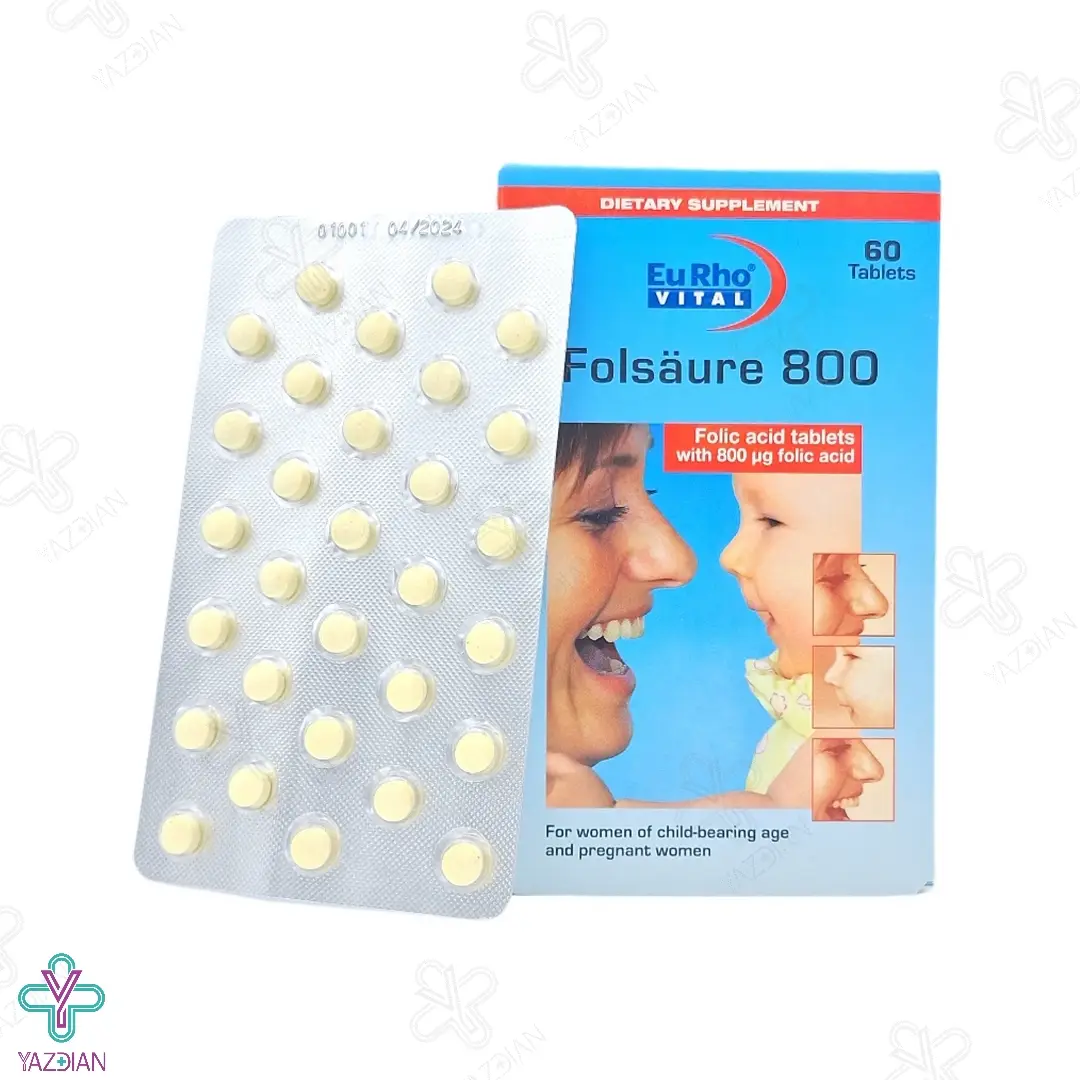 قرص فولیک اسید 800 میکروگرم یوروویتال - 60 عددی	