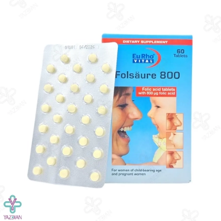 قرص فولیک اسید 800 میکروگرم یوروویتال - 60 عددی	