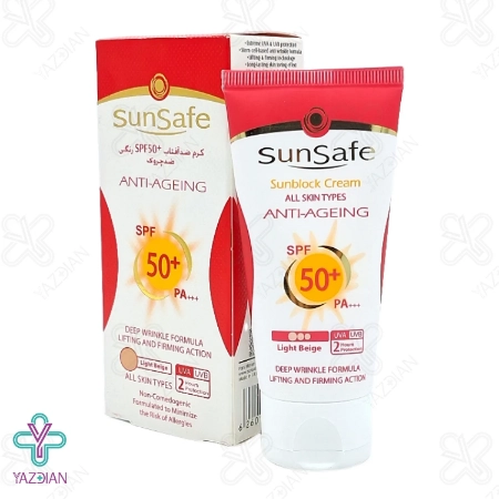 کرم ضد آفتاب و ضد چروک SPF 50 سان سیف - بژ روشن	