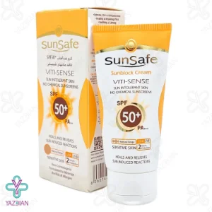 کرم ضد آفتاب +SPF 50 فاقد جاذب های شیمیایی سان سیف - بژ طبیعی	