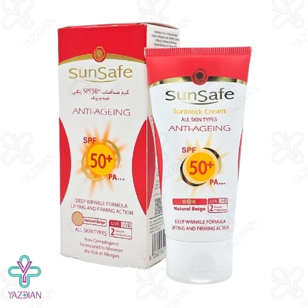 کرم ضد آفتاب و ضد چروک SPF 50 سان سیف - بژ طبیعی	