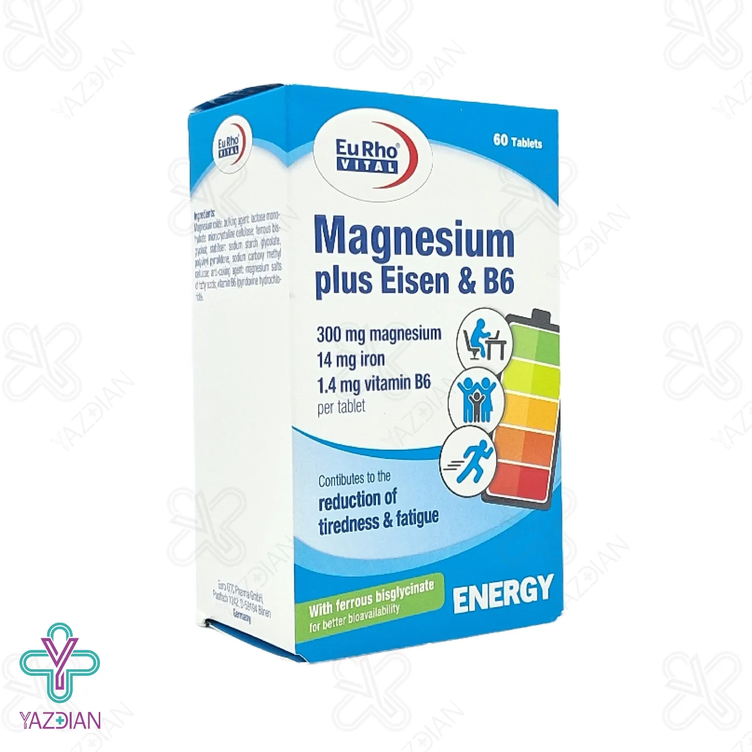 قرص منیزیم پلاس آیزن و ب6 یوروویتال - 60 عددی	