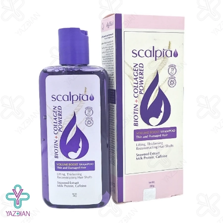 شامپو حجم دهنده مو آسیب دیده حاوی بیوتین و کلاژن اسکالپیا - 200 میلی لیتر	