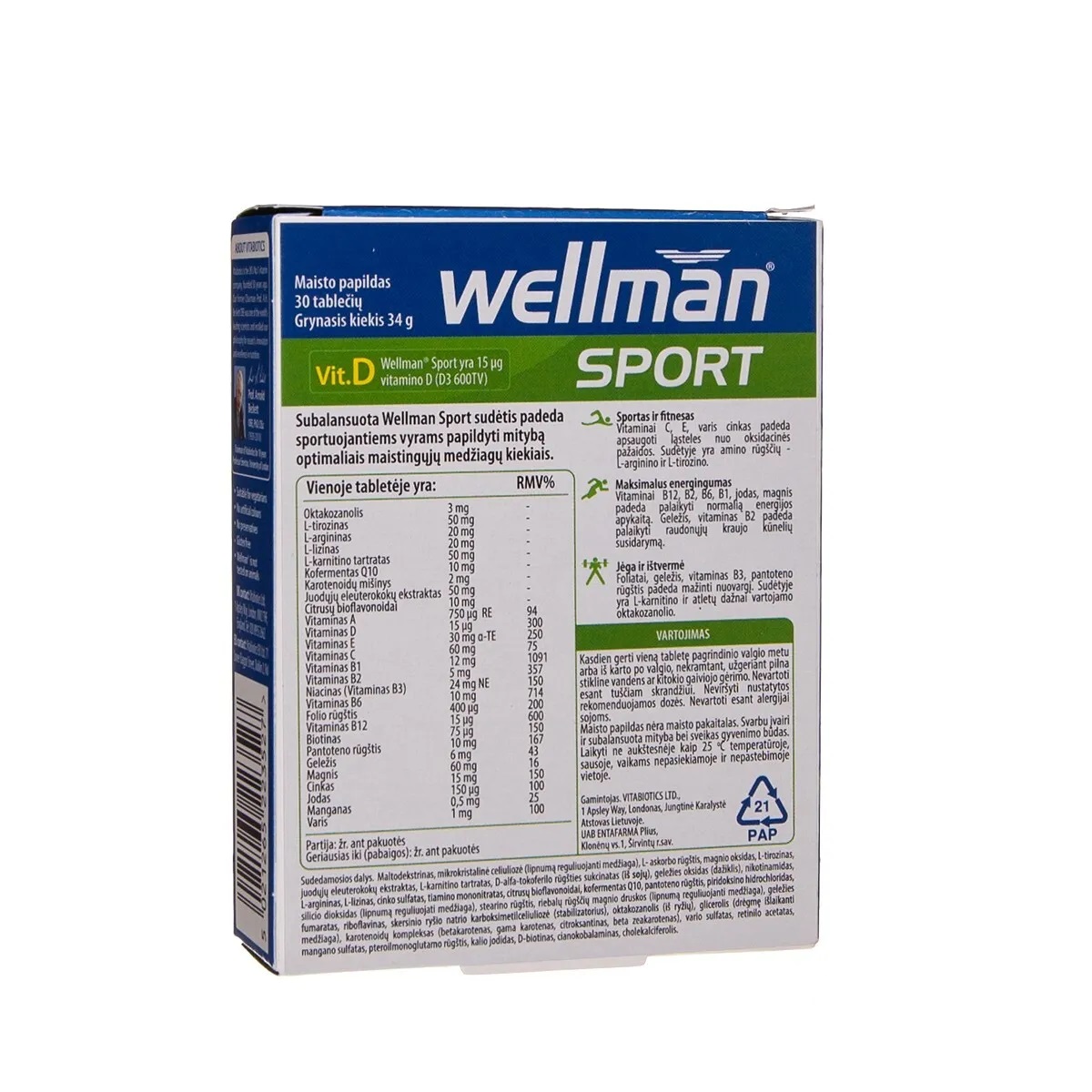 تصویر  قرص مولتی ویتامین آقایان ول من اسپورت - 30 عددی