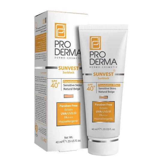 تصویر  کرم ضد آفتاب رنگی SPF40 فاقد جاذب های شیمیایی پرودرما - بژ طبیعی