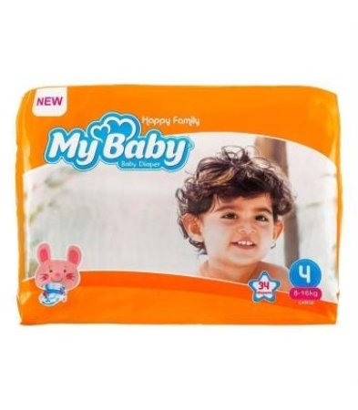 تصویر  پوشک بچه مای بیبی نارنجی سایز 4 بسته 34 عددی