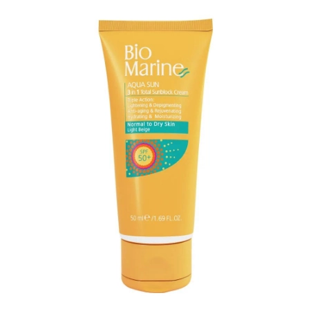 تصویر  کرم ضد آفتاب SPF50 روشن کننده و ضد چروک بایومارین پوست خشک - بژ روشن