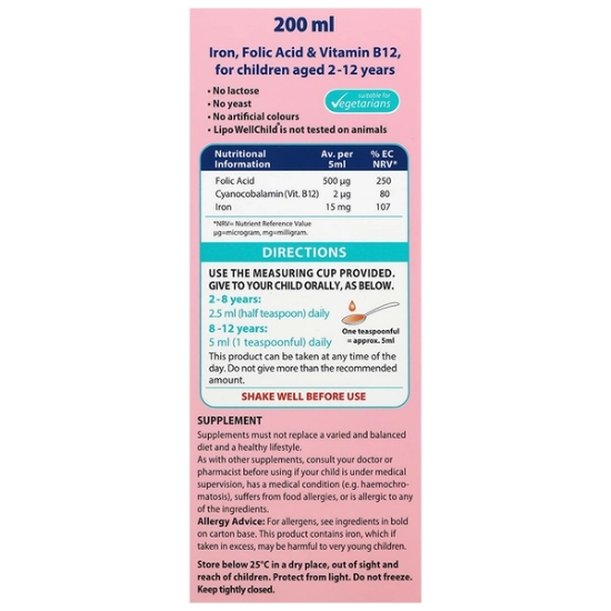 تصویر  شربت آهن لیپوزومال لیپو ول چایلد ویتالاجیک - 200 میلی لیتر